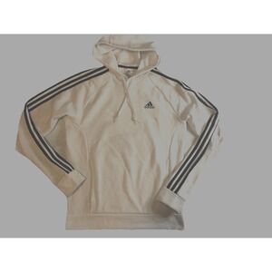 Adidas Hoodie Sweatshirt Men's Small White + Black  Fleece Pullover Long Sleeves